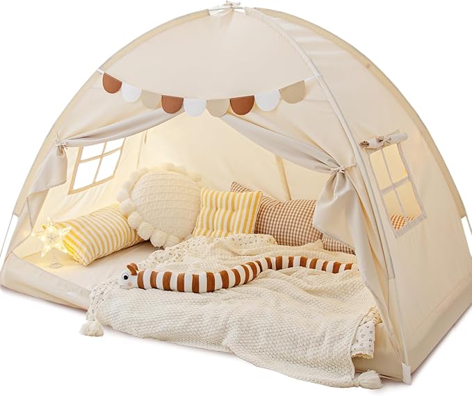 Sherilyn Twin Size Bed Canopy Bed Tents Dream Tent on Bed Privacy Space Blackout Sleeping Tents Indoor Breathable Portable Cottage Drafty Room Floor Bed Tents