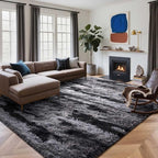 5x7 Ft Large Shag Rugs for Bedroom Living Room for Men Boys, Tie Dyed Ultra Soft Fluffy Furry Area Rug for Indoor Floor, Aesthetic Carpet for Home Decor (Black)