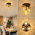 Boho Light Fixtures Ceiling Mount, 3-Light Boho Flush Mount Ceiling Light, Rattan Woven Chandelier Lighting for Farmhouse Bedroom Hallway Entryway Kitchen Nursery