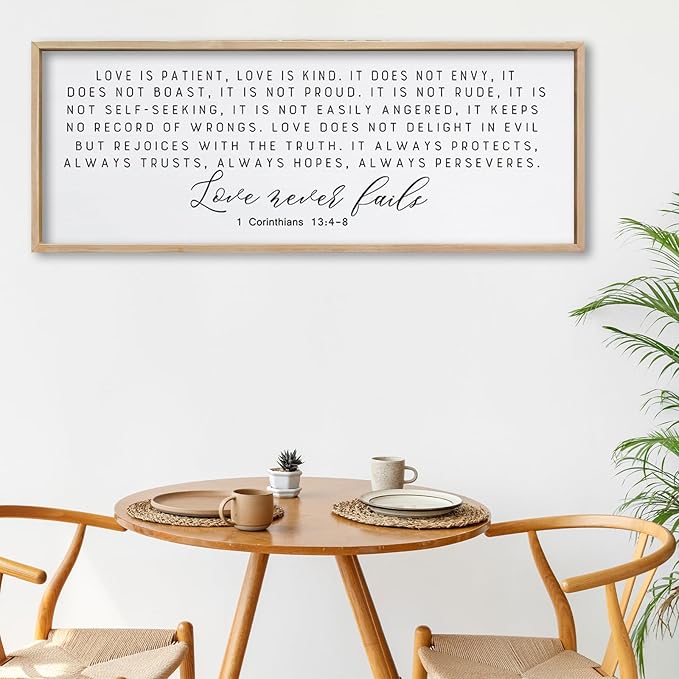 ZZJJHYWGQ Love is Patient Love is Kind Wall Decor 40"X15" Corinthians 13 Large Bible Verse Quote Sign for Above Bed Hanging Wood Framed Wall Art (Wood