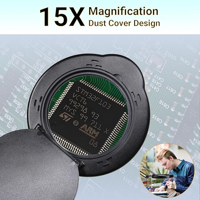 15X Magnifying Glass Desk Lamp with Clamp, Real Glass Lens with Dust Cover, 84 LEDs, 5 Color Modes, 10 Brightness Dimmable, Long Flexible Swing Arm Magnifier for Reading, Crafting, Repair, Close Works