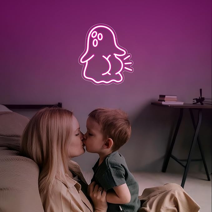 Ghost Neon Sign, Neon Signs for Wall Decor Neon Pink LED Signs Room Neon Light Up Signs Home Decor for Bedroom Club Party Bar Shop USB Operated