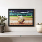 ElephantStock Baseball In Stadium Wall Art - Horizontal Framed Canvas - 1-Piece Living Room Wall Decor - Car Photography Canvas Print - Brown and Beige Decor for Wall - 13" X 9"