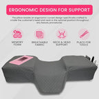 Pillow for Eyelash Extensions - Curved Memory Foam Lash Bed Pillow with Neck and Back Support, Perfect Pillow for Eyelash Extensions, Two Pockets for Tools On The Sides of Pillow (Gray)