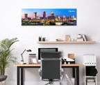Cleveland Skyline Wall Art Colorful Canvas Prints Night View Ohio USA Cityscape Panoramic City Building Painting for Bedroom Office Decor Framed and Ready to Hang 13.8"x45.3"