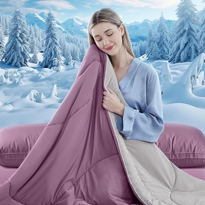 Cooling Comforter King Size, Double-Sided Cooling Blanket for Hot Sleepers & Night Sweats, Arc-Chill Q-Max > 0.4 Breathable Ice Blanket, Lightweight Cold Comforter (108''x90'', Muted Pink)
