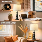 Vintage Table Lamp for Living Room Bedroom, 18.5" Farmhouse Bedside Lamps Nightstand Lamp Set of 2, Table Lamps with Oatmeal Linen Lamp Shades, 2 LED Bulbs Included, Black