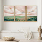 SIGNWIN Framed Canvas Print Wall Art Set Pastel Watercolor Pink Cloud Sky Green Countryside Hill Nature Wilderness Illustrations Modern Art Decorative Scenic for Bedroom - 24"x36"x3 Natural