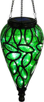 SUNNYPARK Outdoor Plastic Solar Hanging Lantern, 15 Cool White LEDs Twinkle Effect Tear-Shaped Hanging Lantern Decor Garden Decorative Solar Lights for Backyard, Patio and Lawn