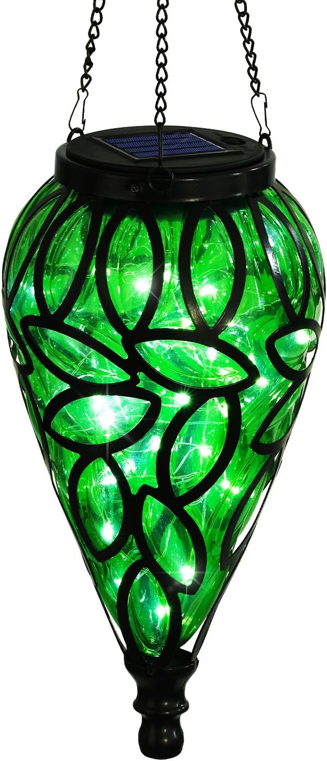 SUNNYPARK Outdoor Plastic Solar Hanging Lantern, 15 Cool White LEDs Twinkle Effect Tear-Shaped Hanging Lantern Decor Garden Decorative Solar Lights for Backyard, Patio and Lawn