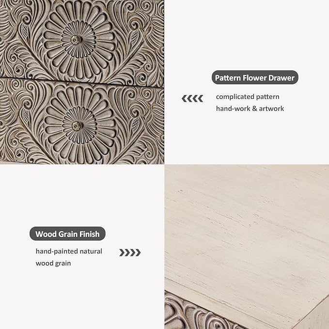 HOMPUS Fully Assembled Nightstand Set 2, 2-Drawer Farmhouse Nightstand Set of 2, Wood Bedside Table with 2 Drawers, Vintage Accent End Table for Living Room, Bedroom, Distress White