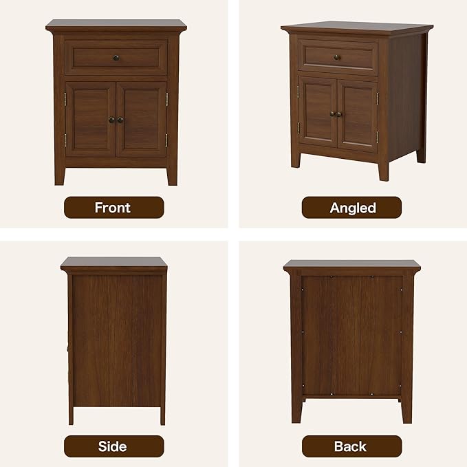 Harvin Nightstand, Solid Wood End Table with Drawer & Door, Timeless Classic Large Side Table for Bedroom, Living Room or Home Offices