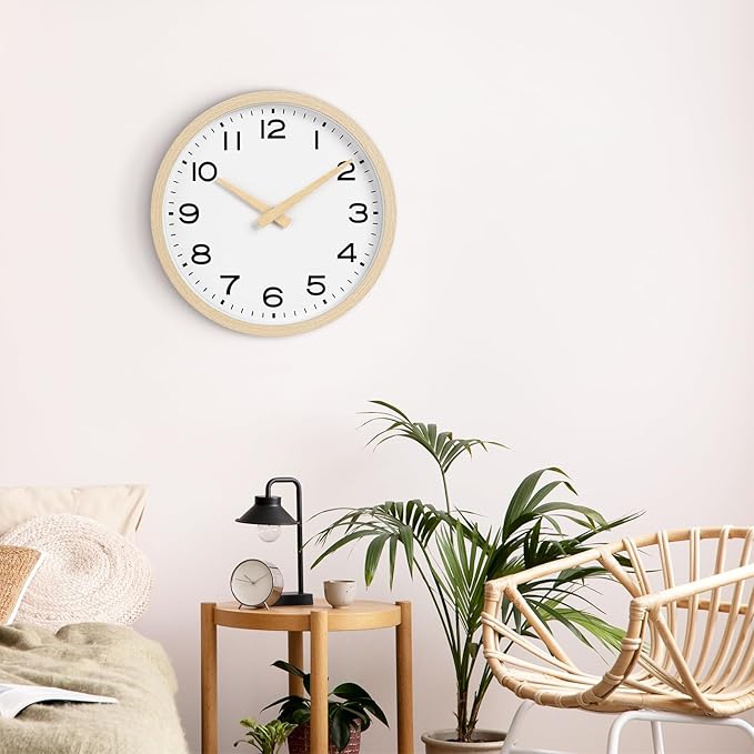 AKCISOT Wall Clock 14 Inch,Boho Large Wall Clocks Battery Operated Non Ticking,Big Silent Modern Clock Decorative for Living Room,Bedroom,Office,Home(Wood Grain)
