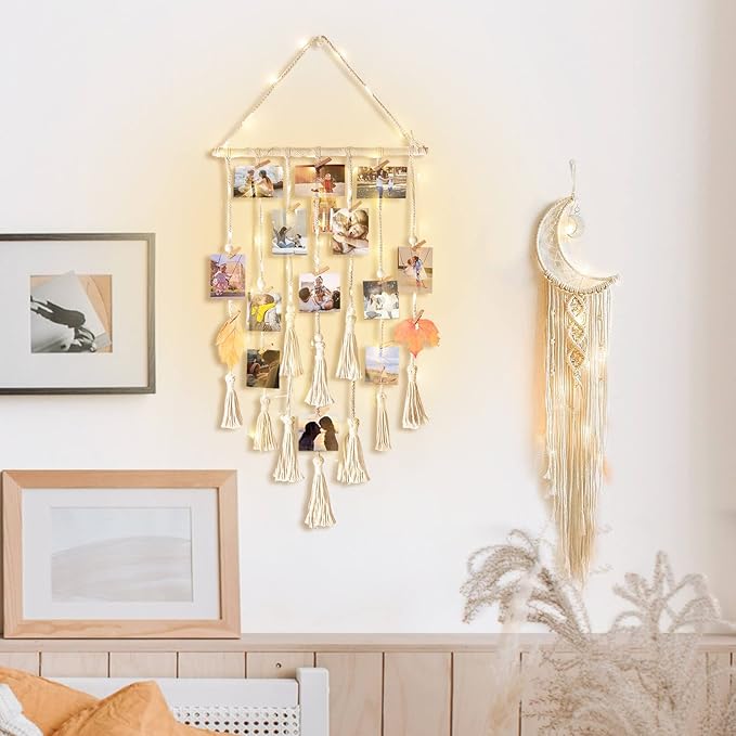 Homecor Gifts for Teenage Girls, Hanging Photo Display & Moon Dream Catchers, Christmas Teen Girls Gifts Ideas Ages 10 11 12 13 14 Years Old, Macrame Wall Decor Boho Bedroom Dorm Aesthetic Room Decor