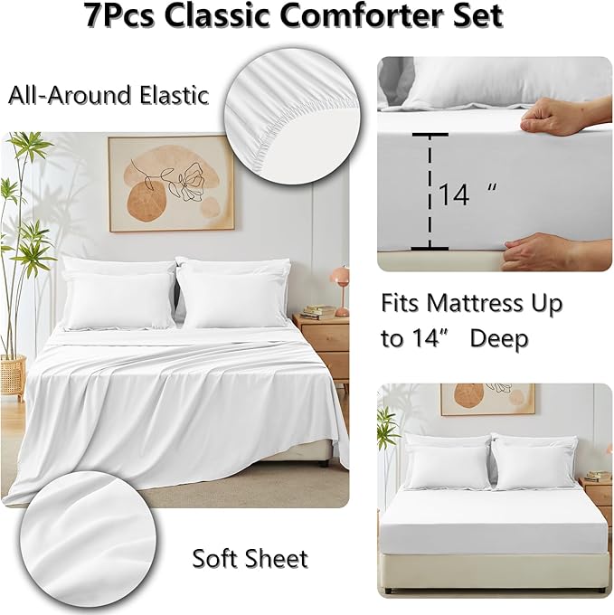 CozyLux Full Size Comforter Sets White - 7 Pieces Bed in a Bag Full, Luxury Soft Bed Set for All Seasons, Bedding Set with Down Alternative Comforter, Sheets, Pillowcases & Shams