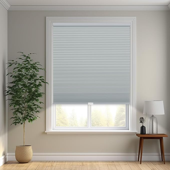 Changshade Cordless Cellular Shades, Blackout Honeycomb Shades for Windows, Pull Down Pleated Blinds, Easy to Install for Indoor Windows and French Doors,48" W x 72" H, Grey