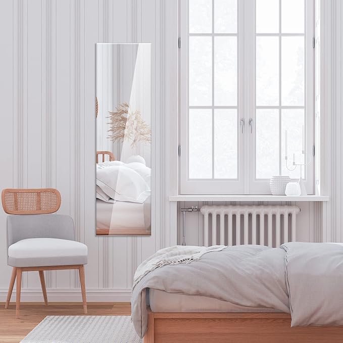 GOFLAME Frameless Wall Mirror, Full Length Rectangle Mirror with Beveled Edge, Wall Mounted Dressing Mirror for Living Room, Bedroom, Vanity Room, Silver