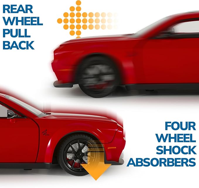 Car Toys for Boys 1/24 Diecast Cars Hellcat SRT Collectibles Model Kit,Pull Back Metal Toy Car with Lights and Sounds,Toy Cars for Boys Age 4-7（Red）