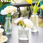 Bud Vases Set of 12, Iridescent Glass Vase for Decor Centerpieces, Small Vases for Flowers, Clear Irised Flower Vase Ribbed Modern Bud Vases in Bulk, Colorful Vases for Wedding Party Table Decoration