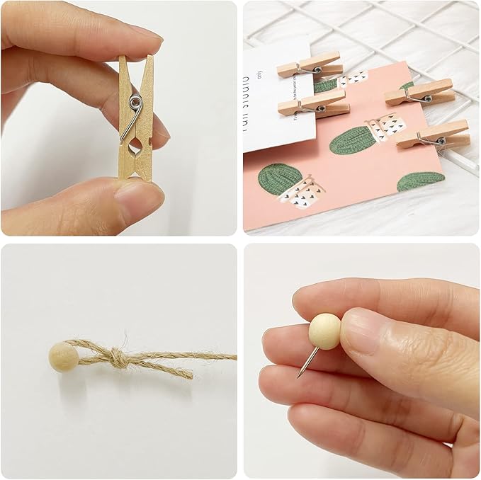 Photo Hanging Display with 50 Photo Clips, String Hanging Pictures Decor Wall Display, Clip Photo Holders for Hanging Kids Artwork On Wall Decor Home