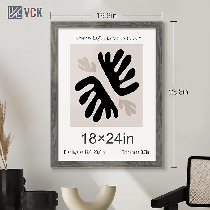 VCK 18x24 Frame Set of 3, Gray Solid Wood Poster Picture Frame, Exclusive Wood Grain, Wall Gallery Frame