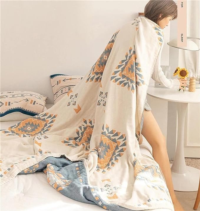 Spring Blankets Cotton Throw Blanket 60''x 80'' Muslin Blanket for Couch Bed Chair,Cozy Soft Bed Cotton Quilted Boho Quilts Blanket Gifts for Women