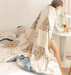 100% Cotton Throw Blankets for Couch Bed Chair Sofa,Cotton Quilt Throw Woven Boho Bed Blankets,Versatile Knit Woven Super Soft Decorative Blanket for Women,80''Wx 90''L