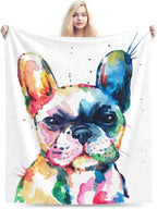 HGOD DESIGNS Watercolor French Bulldog Fleece Throw Blanket Ultra Soft Cozy Blooming Decorative Flannel Blanket All Season for Home Couch Bed Chair Travel 40x50in