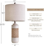 OYEARS 23.75" Bedside Table Lamps Set of 2 for Sleeping and Reading, Vintage Farmhouse Rattan Table Lamp Antique White Resin Lamp for Decoration, Office Living Room Bedside Table