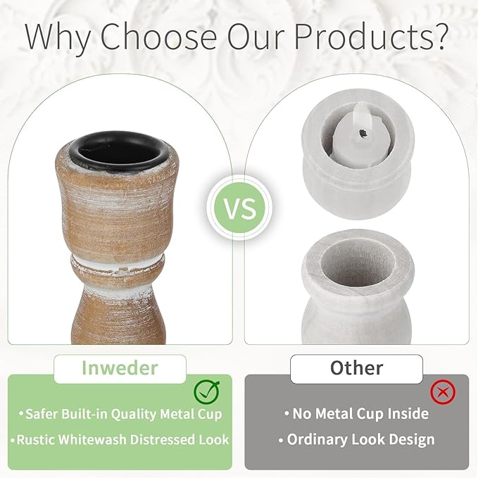 Wooden Taper Candle Holders: Wood Candlestick Holders Rustic Farmhouse Fall Decor for Living Room Dinning Table Centerpiece Christmas Set of 10