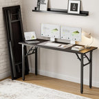 Frylr Small Folding Computer Desk – Portable 55.1 Inch Foldable Laptop Table, Collapsible and Compact for Easy and Fast Setup, Lightweight for Small Spaces, Home Craft and Study Use, Charcoal Wenge