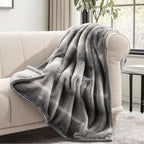 Ultra Soft Luxury Fluffy Mink Faux Fur Throw Blanket, Thick Warm Fall Winter Blankets for Bed, Couch, Cozy Plush Reversible Blanket for Chair, Sofa (Ombré Silver Onyx, 60"x80")
