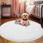 CAIYUECS White Round Rug for Bedroom: 5x5 Feet Soft and Fluffy Area Rug for Living Room- Circle Furry Plush Rug for Kids Room, Dorm- Fuzzy Rugs for Living Room, Home Decor (5ft, White)