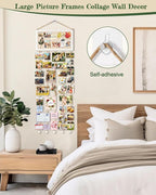 Bikoney Large Collage Picture Frame with Bulletin Board, Hanging Photo Display for Multiple Pictures, Wall Photo Organizer with 30 Clips & 6 Pushpins, Self Adhesive Hooks – No Drill Wood Photo Board for Room Decor