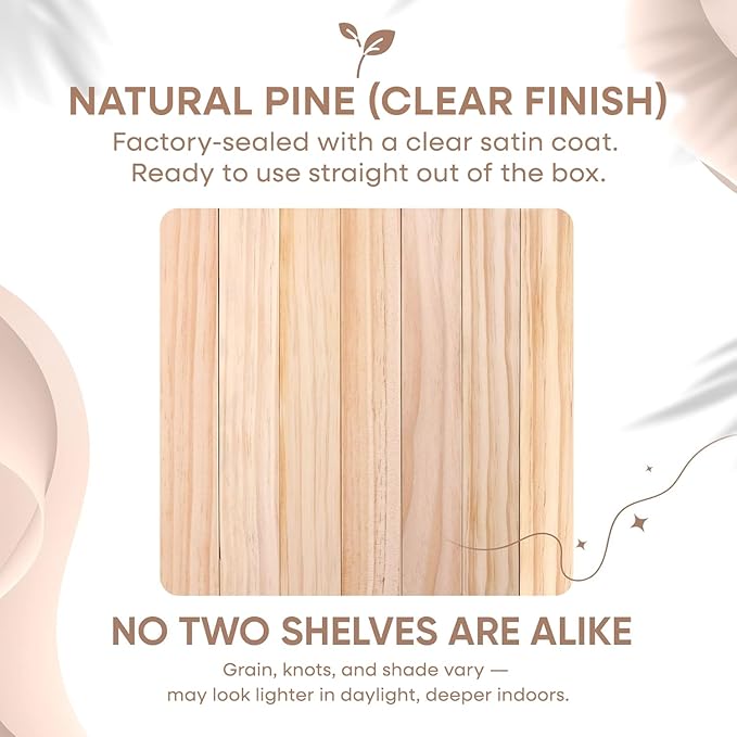 Homeforia 30 inch Natural Floating Shelf, High End Solid Real Wood 30inch Small Floating Shelves for Wall Mounted, Natural Wooden Floating Shelves, Heavy Duty Bracket, 30 X 6.5 X 1.75 in, Set of 3