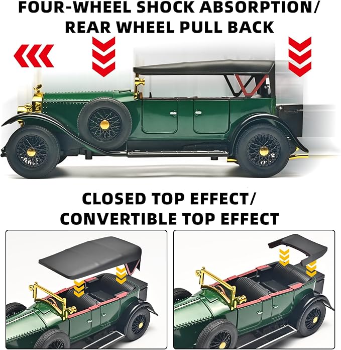 Model Car Kits Adults and Boys 1/24 Diecast Cars Phantom Generation Vintage Car Collectibles,Die Cast Metal Pull Back Cars with Lights and Sounds,Toy Cars for Boys Age 3-12（Green）