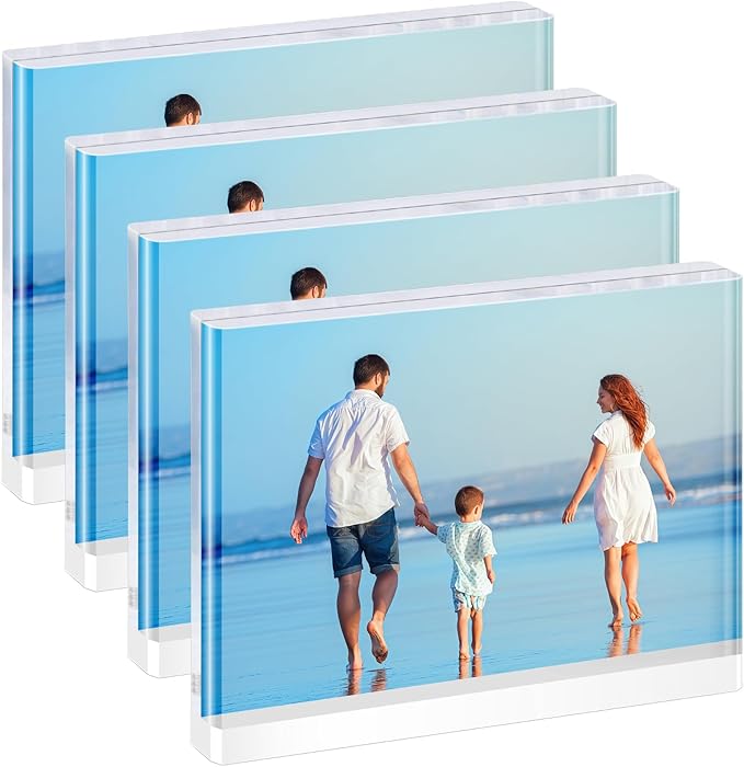 5x7 Magnetic Acrylic Photo Frame – Double-Sided Clear Picture Display Frame with White Base, Tabletop Acrylic Frame for Home & Office Decor (4-Pack, Horizontal display)