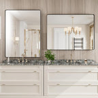 Black Bathroom Mirror 48X36 Inch, Black Metal Framed Mirror for Wall, Rounded Rectangle Matte Bathroom Vanity Mirror with Tempered Glass, Anti-Rust, Horizontal/Vertical