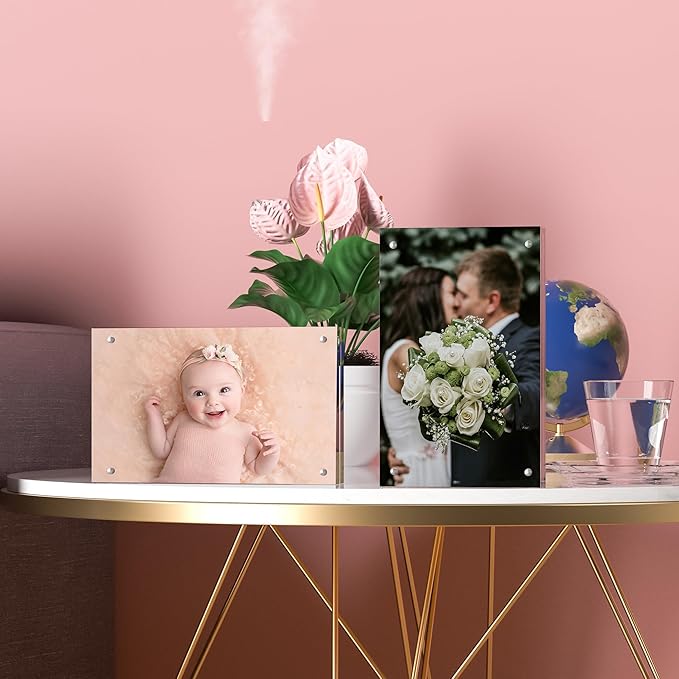 5PACK Acrylic Picture Frames 4x6 Magnetic Acrylic Picture Frames,Freestand Photo Frame Bulk,4 by 6 Clear Double-Sided Picture Frame with Gift Box Christmas Gift