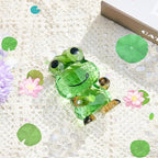 Crystal Frog Figurine - Art Glass Animals Desk Decor & Home Office Ornament, Handmade Collectible Gifts for Frog Lovers
