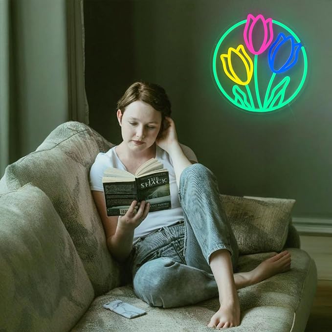 Tulip Neon Sign Flower Neon Lights for Wall Decor Vibrant Flower Shaped Light-up Sign for Girls Bedroom Teen Room living Room Dormitory shop Perfect Valentines Mothers Day Birthday Gift