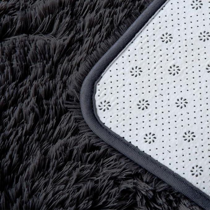 Black Shag Area Rug 9x12 - Large Soft Living Room Bedroom Shaggy Plush Rugs with Rubber Bcaking - Indoor Non-Slip Modern Fuzzy Shaggy Floor Carpet
