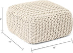 REDEARTH · Cube Low Pouf Foot Stool Ottoman - Hand Knitted Poof - Cord Boho Pouffe - Home Décor - Stuffed Footrest for Living Room - Nursery - Bedroom - Covered Patio - Room (16" x 16" x 8") - Ivory
