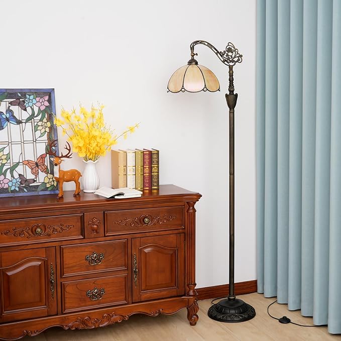 Tiffany Floor Lamp with Angle Adjustable Stained Glass Lampshade Rustic Style Gooseneck Reading Floor Light Tiffany Style Standing Corner Light 63 inches for Home Living Room Bedroom