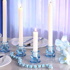 12pcs Blue Candlestick Holders, Blue Glass Candle Holders for Pillar Candles, Taper Candle and Tealight Candles, Taper Candle Holders for Wedding, Table Centerpiece
