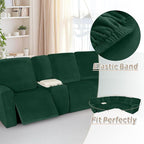 Arfntevss Sectional Recliner Couch Covers Velvet Washable Corner Sectional Sofa Cover for Reclining Stretch Soft Thick L Shape Recliner Slipcover Set (5 Seat with 1 Console Cover, Dark Green)