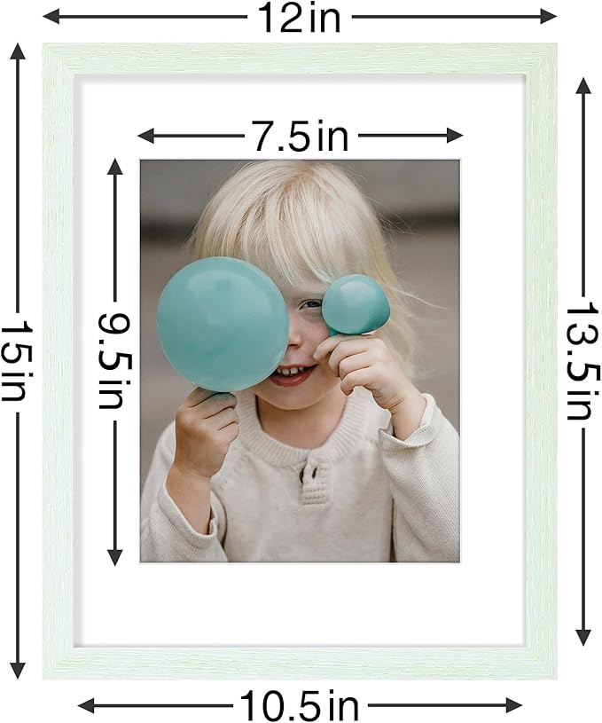 Vittanly 11x14 Picture Frames Set of 9, Shatter Resistant Plexiglass, Display 8x10 Pictures with Mat or 11x14 without Mat, Photo Frames for Wall or Tabletop, Engineered Wood, Vintage Green