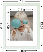 Vittanly 11x14 Picture Frames Set of 9, Shatter Resistant Plexiglass, Display 8x10 Pictures with Mat or 11x14 without Mat, Photo Frames for Wall or Tabletop, Engineered Wood, Vintage Green