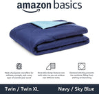 Amazon Basics Comforter Blanket Twin/Twin XL, Reversible Lightweight Microfiber All Season Blanket, Navy/Sky Blue