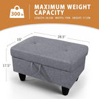 Ottoman Rectangular Storage Ottoman Bench, Flannel Footrest Stool Footstool with Lid for Living Room, Bedroom, Entryway, Gray, 28.5"x19"x17.5"